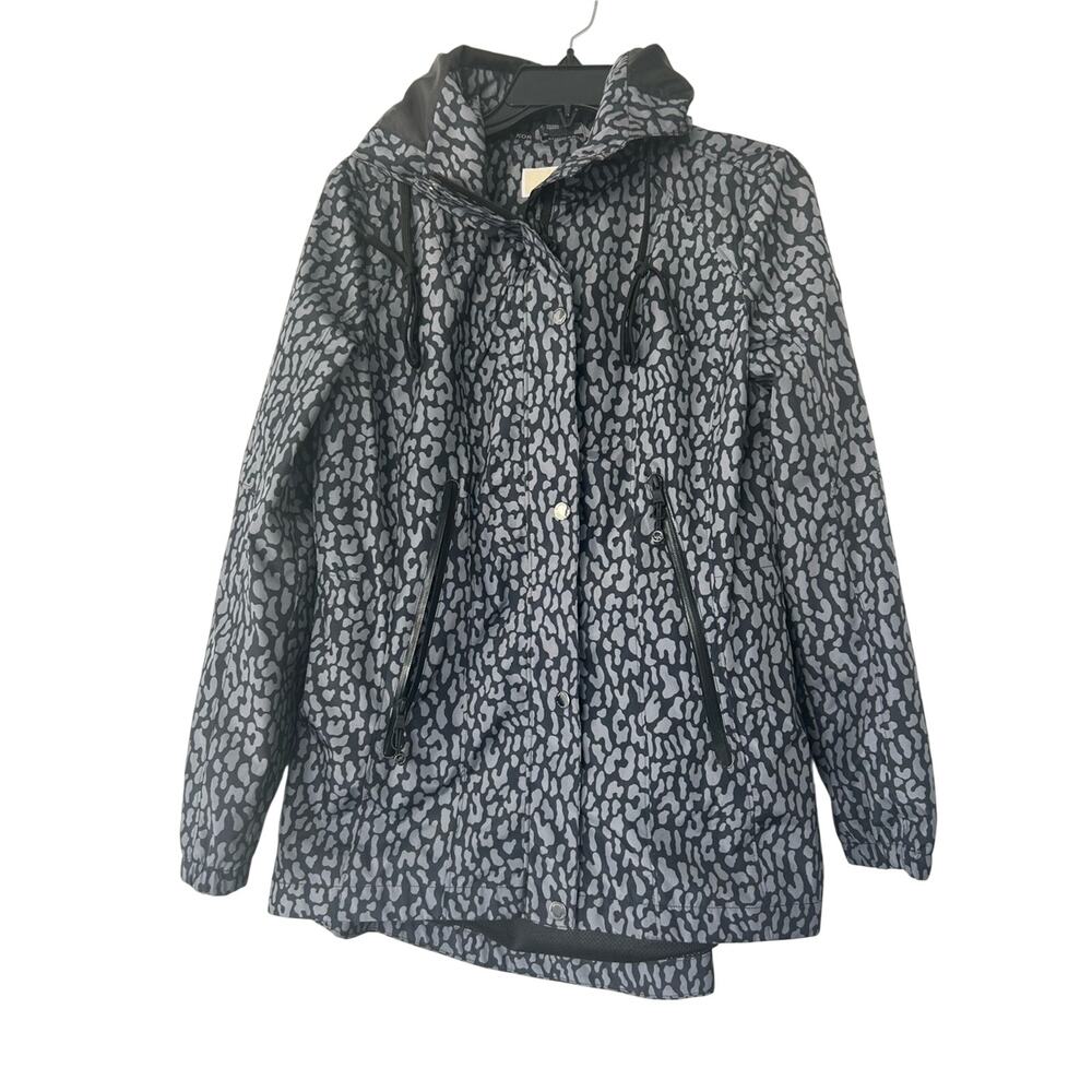 NWOT Michael Kors Women’s Black & Gray Leopard Print Hooded Rain Jacket Size S